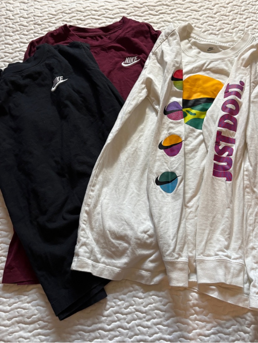 Set of three Nike Kids' Long-Sleeve Tops - White, Black & Maroon